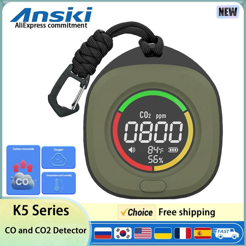 FMAi K5 Carbon Monoxide Detector Accurate detection LED Screen Portable Travel Rechargeable CO and CO2 Detector with alarm sound