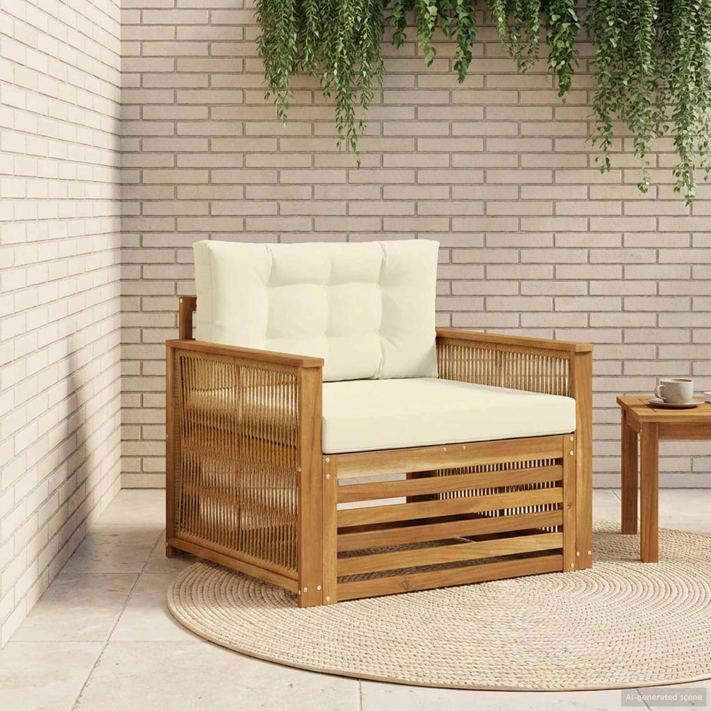 Outdoor Sofa Solid Acacia Wood Natural and Cream