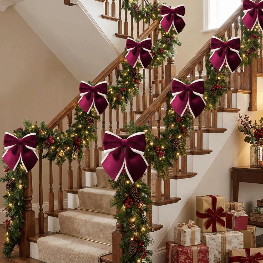 Plush White Trim Christmas Velvet Bow Delicate Xmas Bow-knot Ornament Gift Wrapping