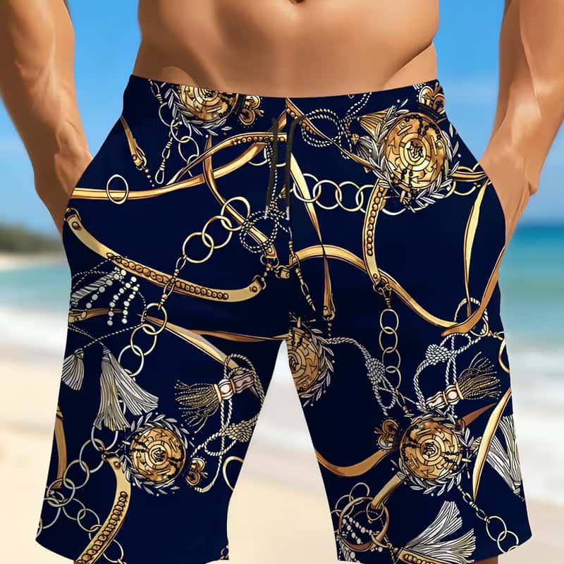 Men s fashionable printed beach shorts, game console graphic print M
