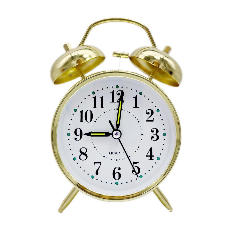 Metal Ring Alarm Clock Silent Luminous with Night Light Student Children's Bedroom Bedside Alarm Clock