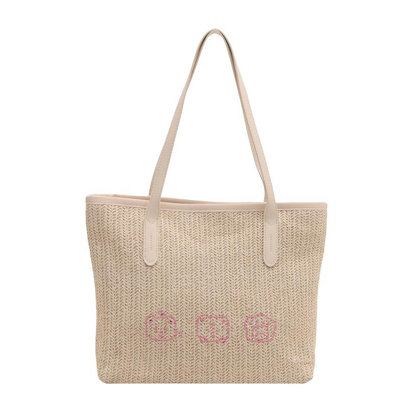 Large-capacity Straw-woven Bag Women's 2025 New Fashionable Foreign-style Contrasting Color Underarm Bag Simple Weaving Versatile