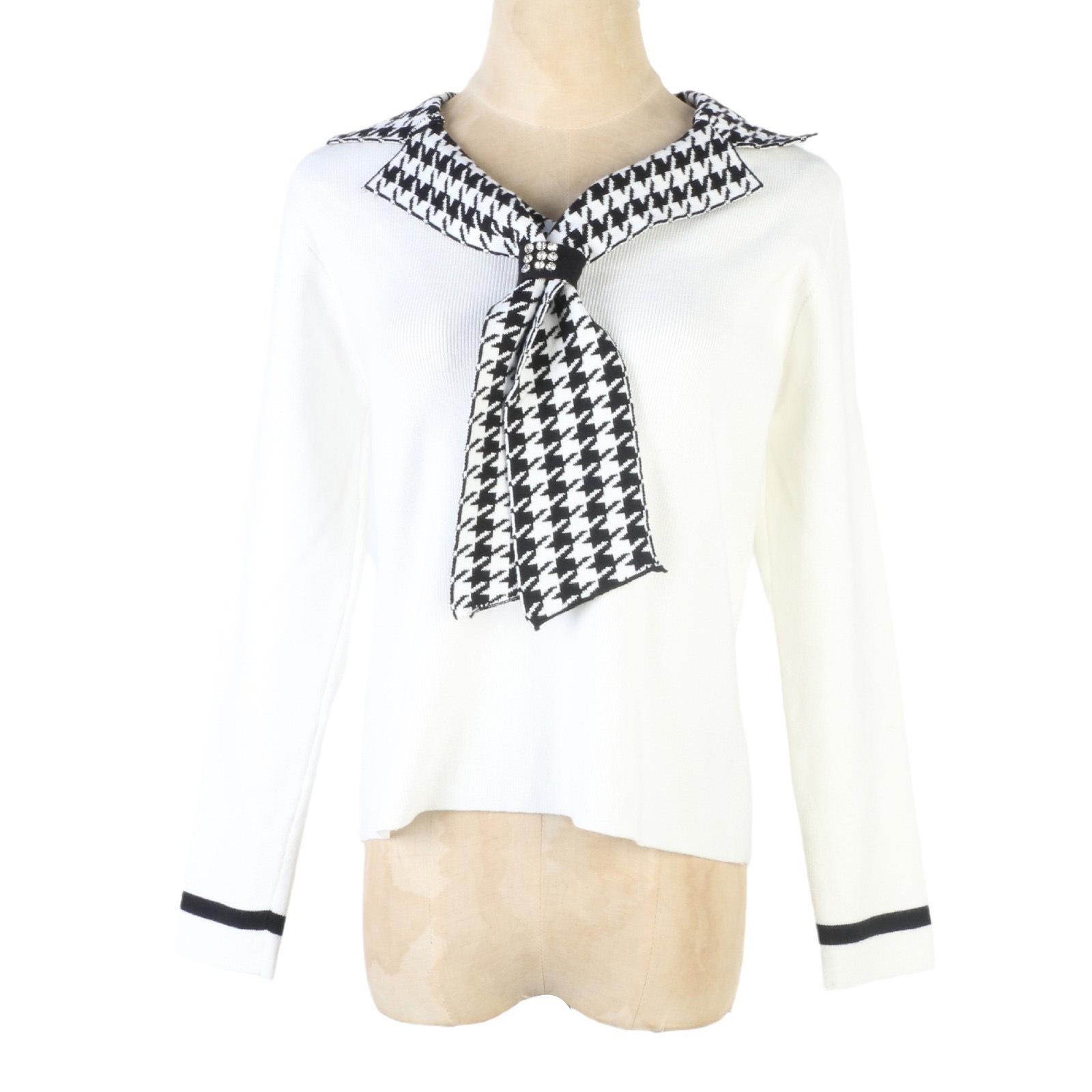 

Элегантный свитер с узором «гусиная лапка» и бантом из стразов: Женский вязаный пуловер с длинным рукавом для осени/зимы L