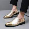 Men's Gold Leather Pointed Toe Chelsea Boots - Slip-on, Large Size, Spring/Autumn