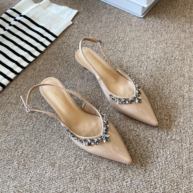 

693-2 Туфли-лодочки с острым носком и стразами, с фееричным темпераментом, 2025 новая летняя лакированная обувь на шпильке для женщин 39