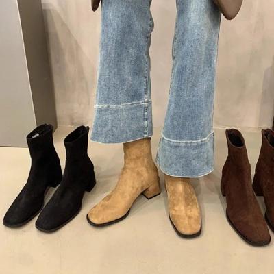 Coarse Heeled Khaki Skinny Short Boots for Women  New Autumn and Winter Korean Version Comfortable Fashion Short Boots