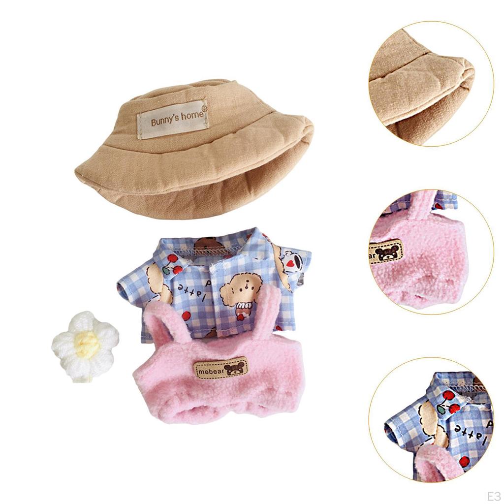 Plush Doll Clothes Dress Up T Shirt Pants with Hat and Flowers Suit White Tee