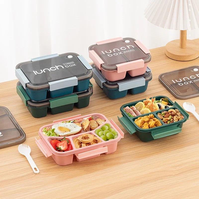 800/1100ml Plastica Porta Pranzo a Scomparti Microonde Sicuro Porta Bento con Posate Contenitore per Alimenti per Studente Lavoratore Stoviglie