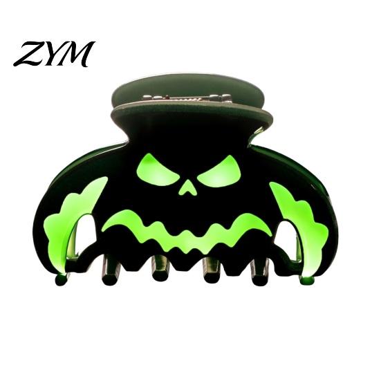 Halloween Hair Claws Claw Clips, Luminous Ghost Pumpkin Pattern Acrylic Anti-slip Shark Clips Glow in The Dark Grippers for Women Girls Daily