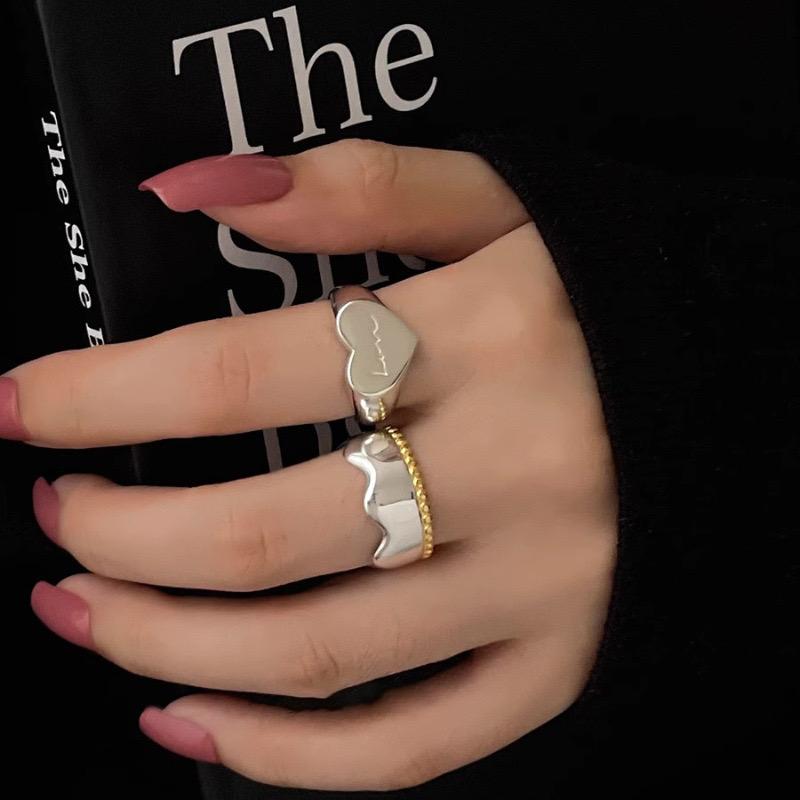BF CLUB 925 Sterling Rings for Women Fashion Geometric Handmade Irregular Big Heart Shape Ring Party Christmas Gift