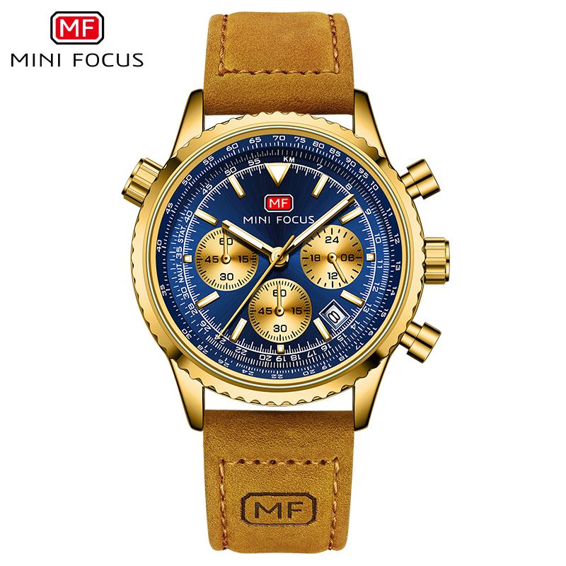 MINI FOCUS Multifunctional Casual Quartz Watch Watches for Men Chronograph Pilot Wrist Watch with Date Luminous Hands 0463G
