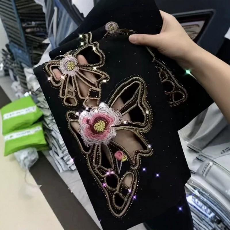 High-Waisted Cropped Flared Jeans Women With Embroidered Floral Detail Stretch Cotton Denim 2026