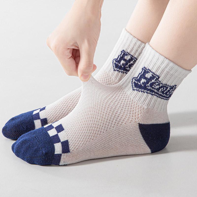 Fashion R Letter Baby Socks 5 Pairs Summer Mesh Breathable Boy Girl Stripe Middle Tube Socks 0-12 Years Kids Casual Sports Socks