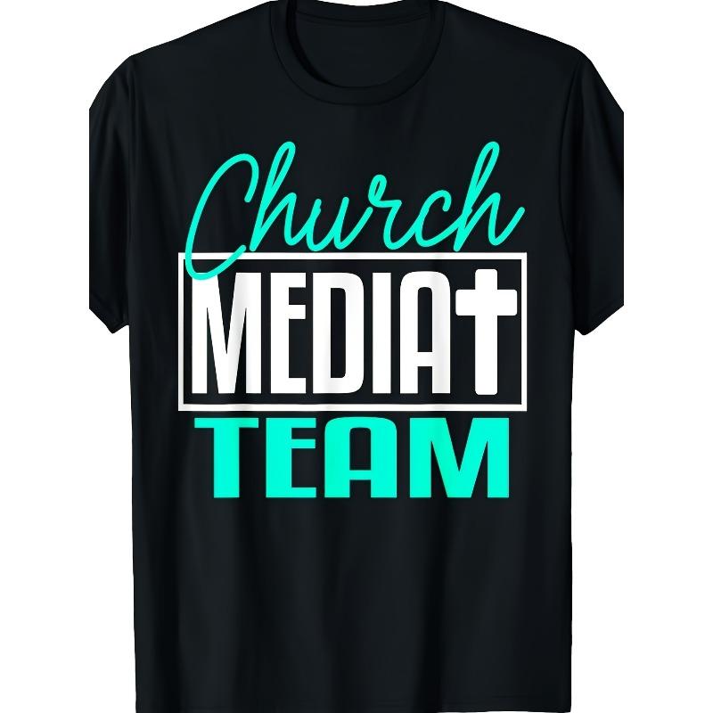 

European sizes Men s Church Media Team T-Shirt - Black with Turquoise Lettering Religious Apparel Suitable for Worship Technicians & Videographers 4XL чорний
