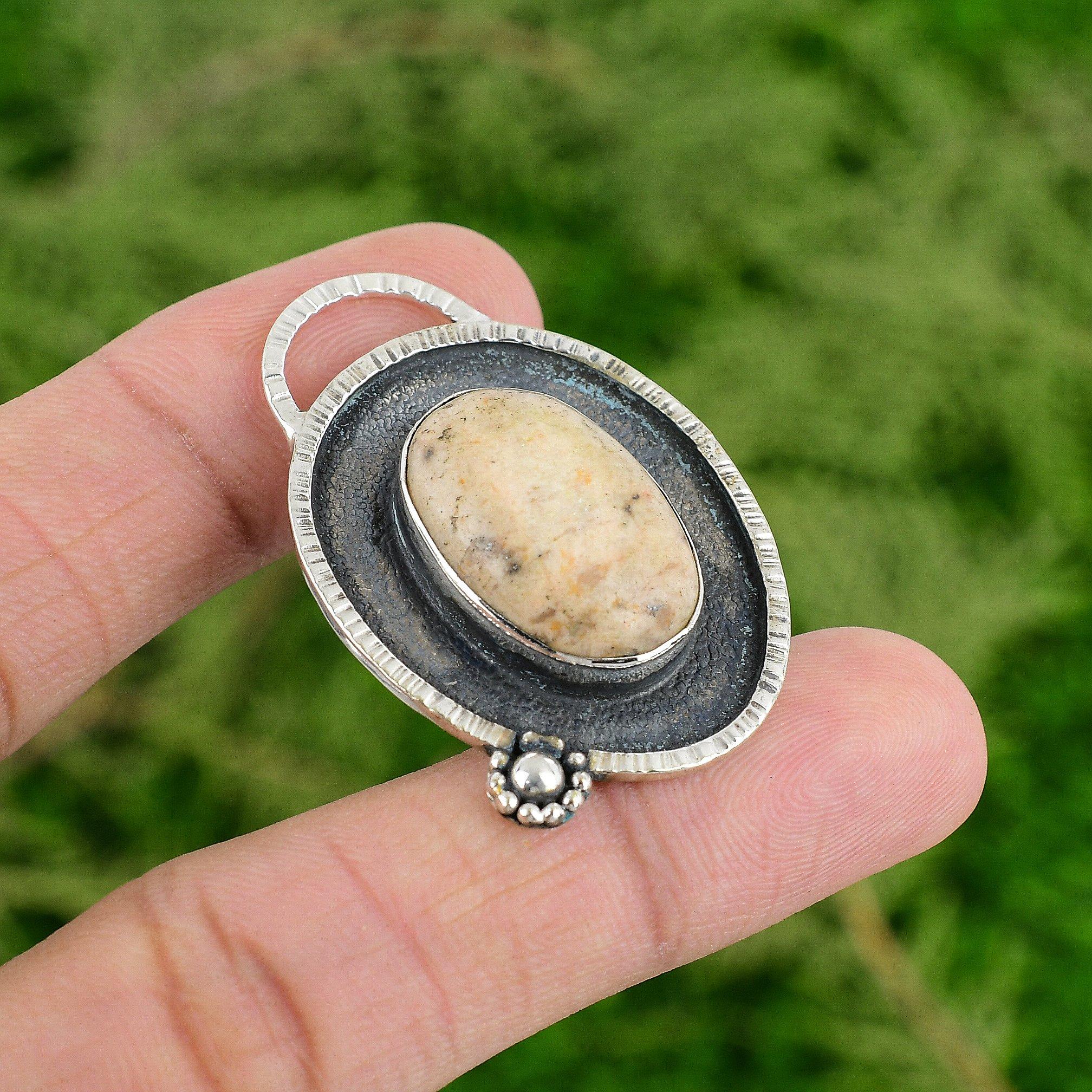 

Daughters Day Sale Oval Polka Dot Agate Gemstone 925 Silver Boho Pendant Jewelry