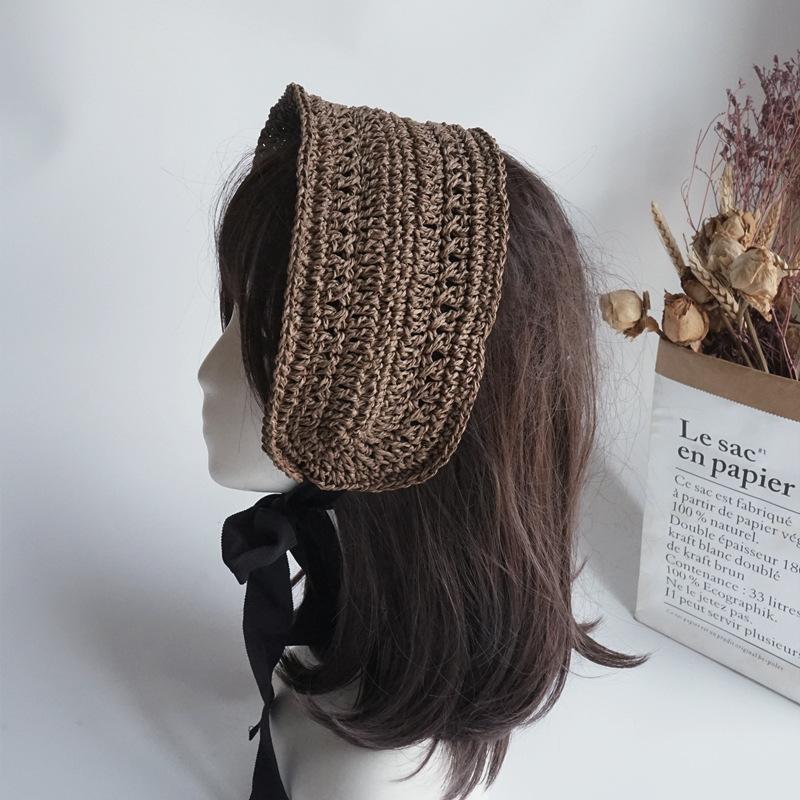 Japanese French Retro Hand-Woven Lace-Up Hair With Hat Female Spring Summer Vacation Cute Sweet Little Fresh