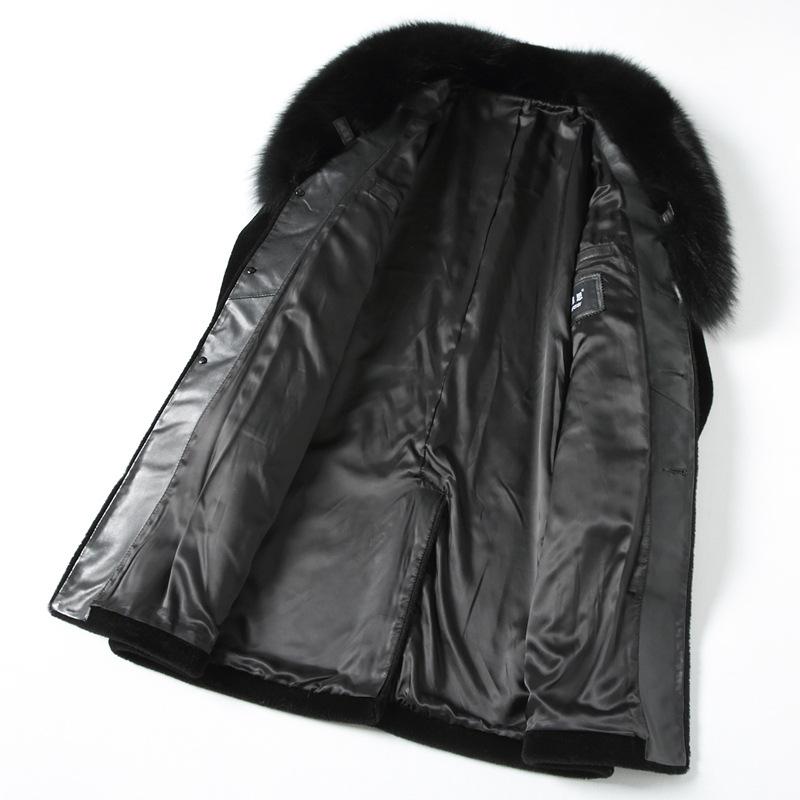 Men's Winter Casual Plus Size Thermal Fur Coat Mink Hair Long Coat Fox Hair Large Fur Collar Trench Coat