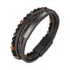 Xiaomi Vnox Black PU Leather Bracelets with Tiger Eyes Beads, Stainless Steel Bangle Wristband, Gift to Dad Husband Boyfriend