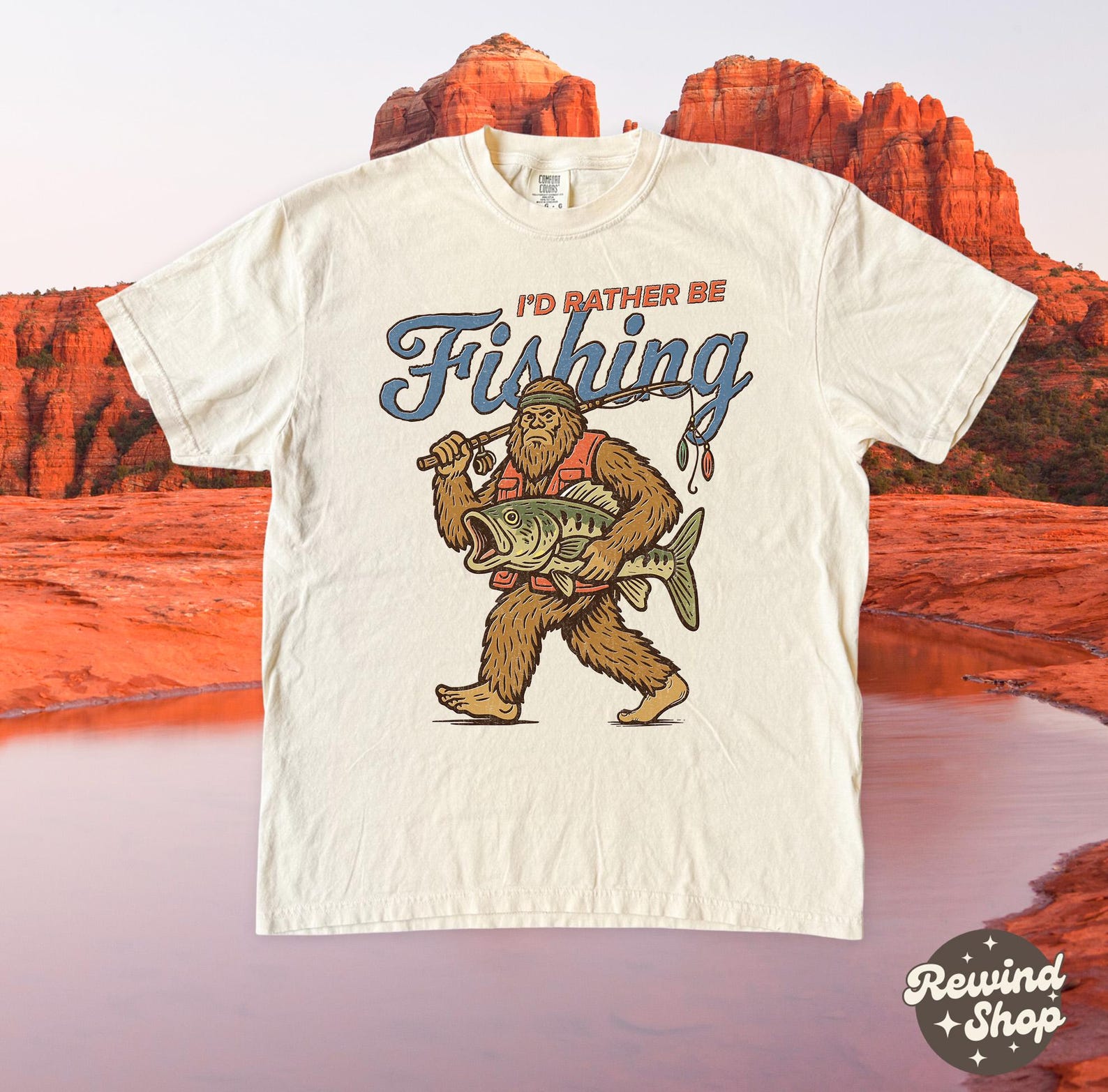 Fishing Bigfoot Shirt, I d Rather Be Fishing Graphic Tee, Comfort Colors Shirts for Men Women 4XL