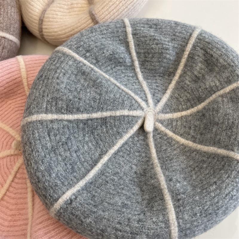 

Wool knitted star anise beret lady autumn and winter retro literary painter hat tide M（56-58cm） сірий колір