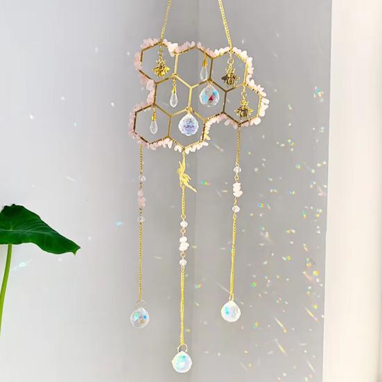Yousheng Honeycomb Crystals Suncatcher, Window Hanging Pendants, Sun Catcher with Crystal Prisms, Sparkling Wind Chimes, Home Indoor Outdoor Garden