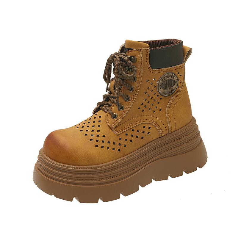 British style retro polished Martin boots women's 2025 new hollow breathable thick-bottomed mountaineering tooling rhubarb boots