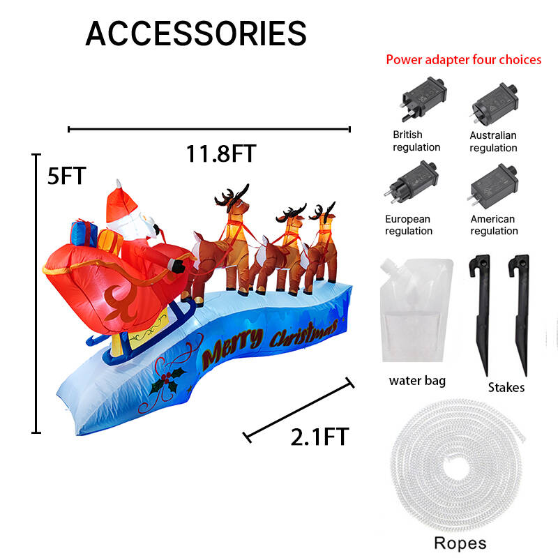 11.81FT Inflatable Santa Sleigh Reindeer Xmas LED Lit Yard Party Decoration Christmas Supplies Home Ornament Festive Gift Toy