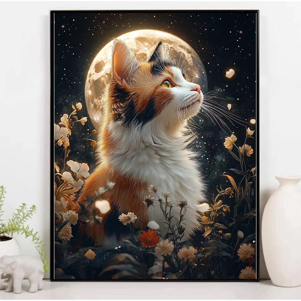 New Arrivals Diamond Embroidery Animal Kit Diy Drill Painting Cat Full Mosaic Moon Home Decor Art Handmade Gift