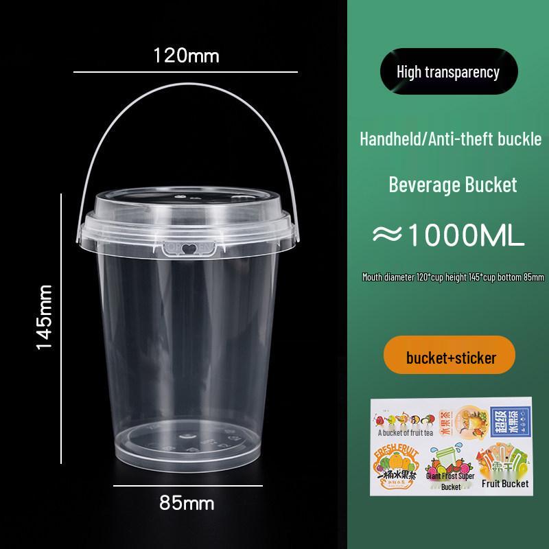 1000ml Disposable Fruit Tea Cup - Large Capacity Handheld Bucket for Milk Tea