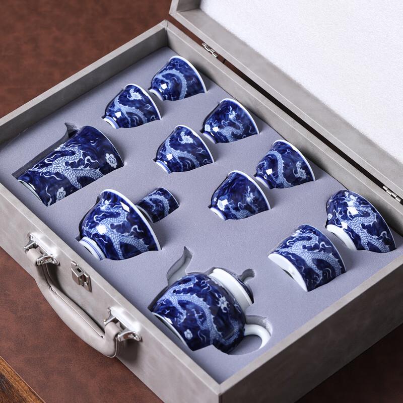 MULTIPOTENT 12-Piece Antique Blue & White Dragon Kung Fu Tea Set
