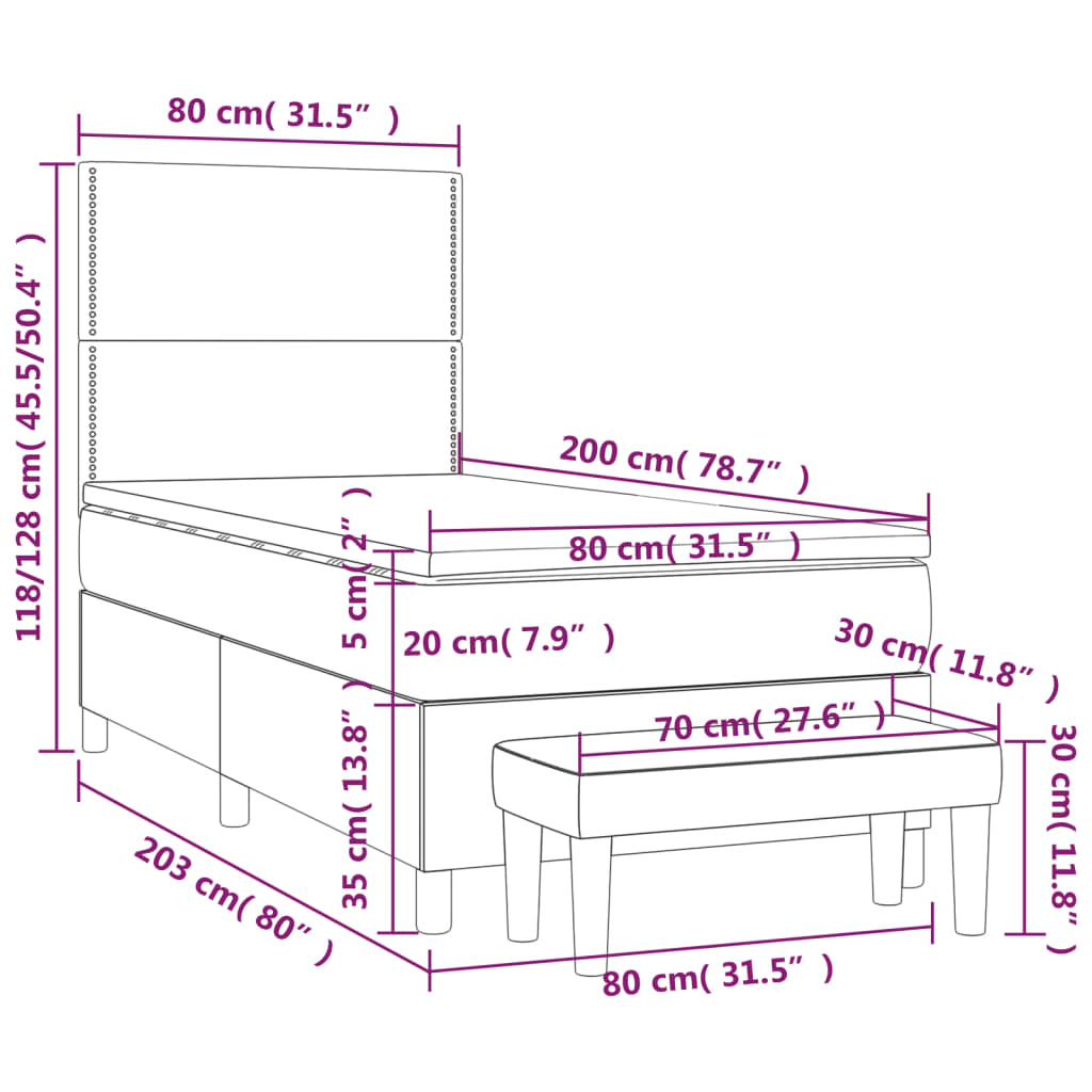 Box Spring Bed with Mattress Pink 80 x 200 cm Velvet