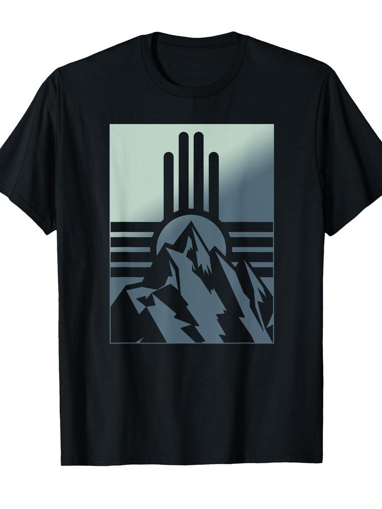 New Mexico State Zia Symbol  Mountains Graphic TShirt 100 Cotton ONeck Short Sleeve Summer Casual Mens Tshirt Streetwear