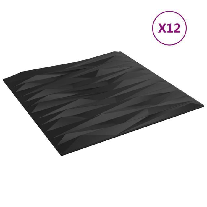 VidaXL Panneaux Muraux 12 pcs, Autocollants Muraux, Papiers Peints, Revêtements Muraux, Décoration de Salon, Noir 50x50 cm 356940
