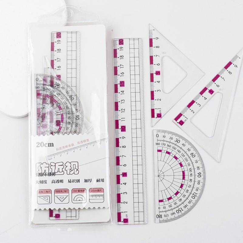 Professional Math Geometry Tool for Student Drawing Plastic Drawing Rulers with Square Straight Ruler Math Protractor