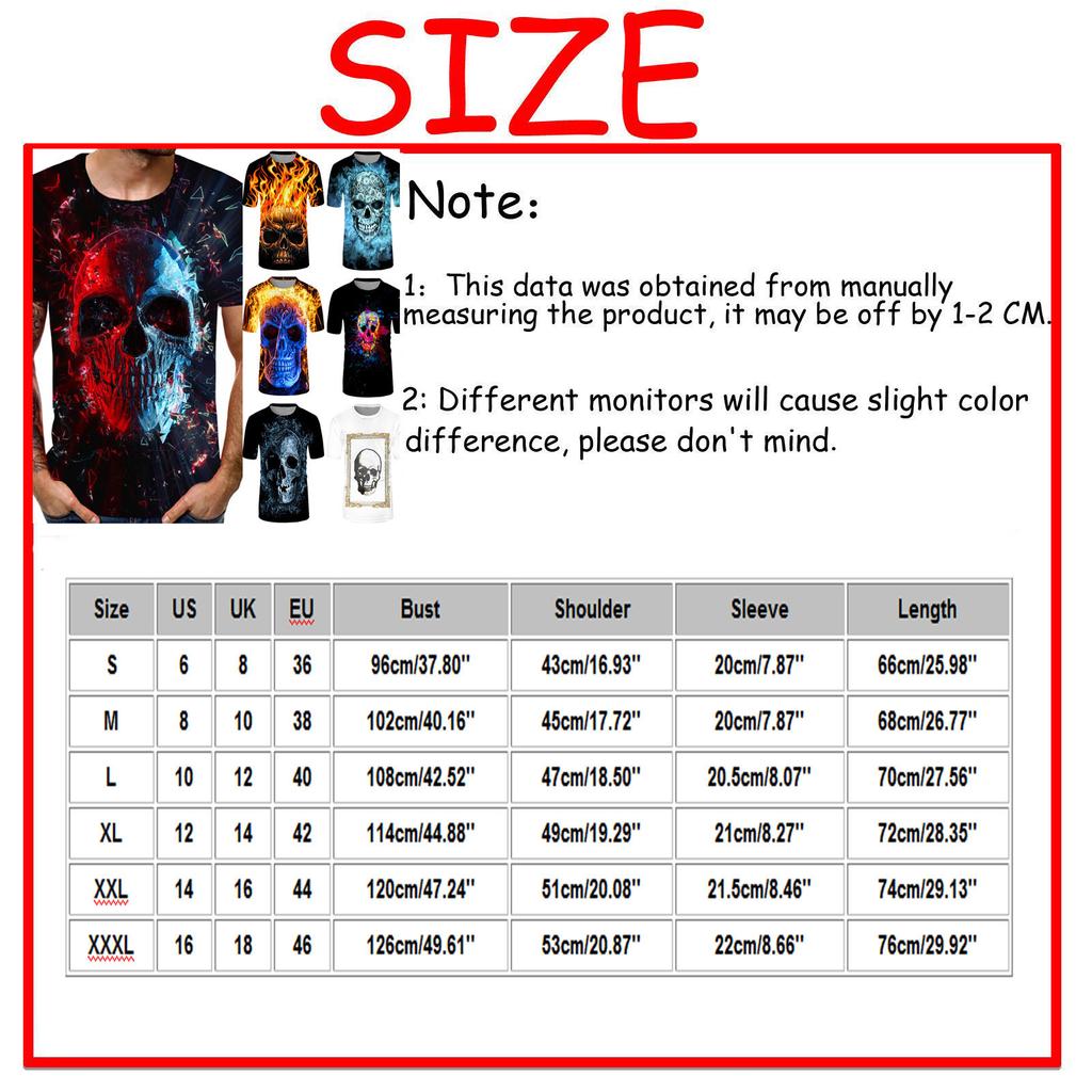 Men's Fashion Casual Loose 3D Cool Printing Round Neck Pullover T-Shirt Top