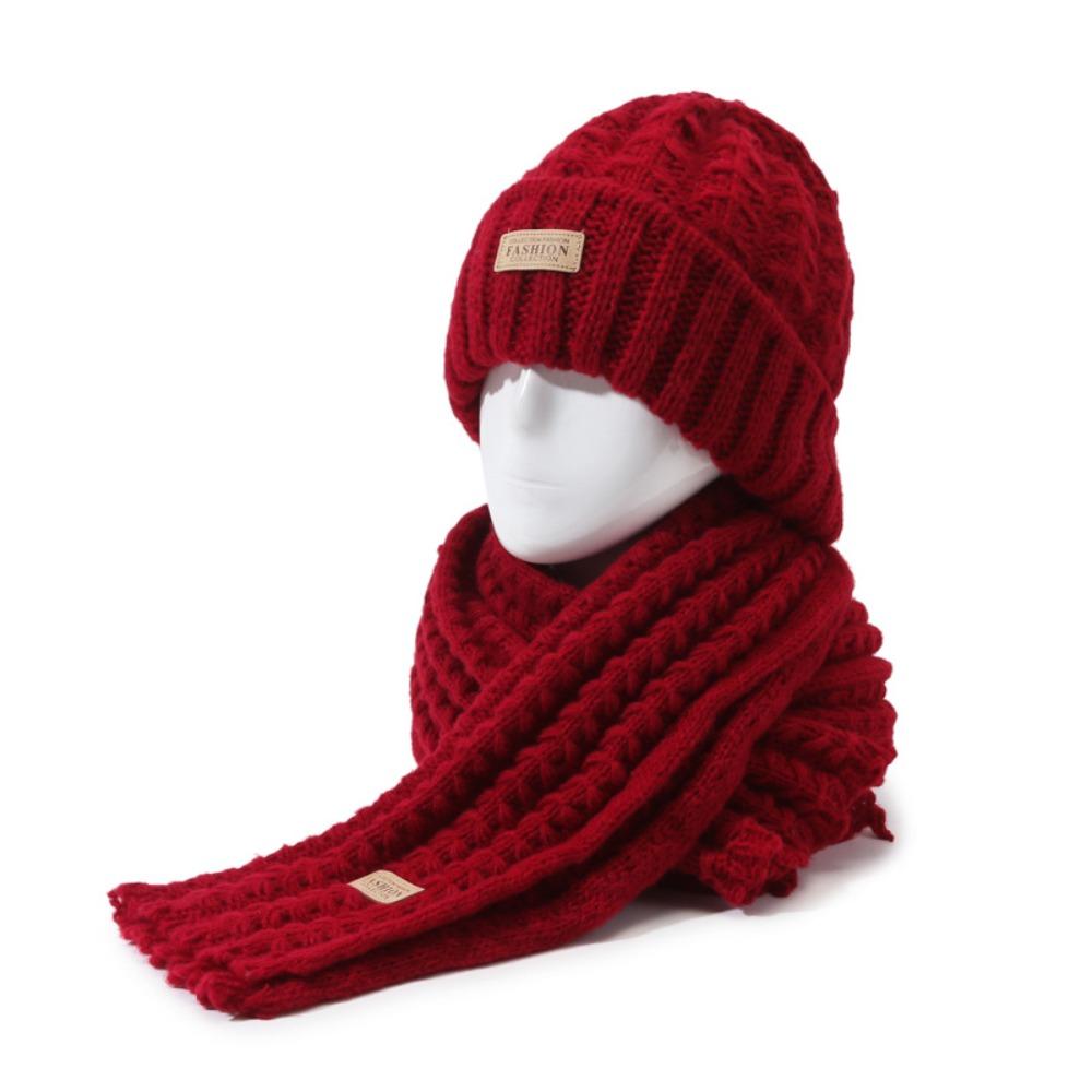 2Pcs Korean Style Neck Guard Hat Set Thicken Warm Scarf Trendy Knitted Hat Scarf  Winter Autumn