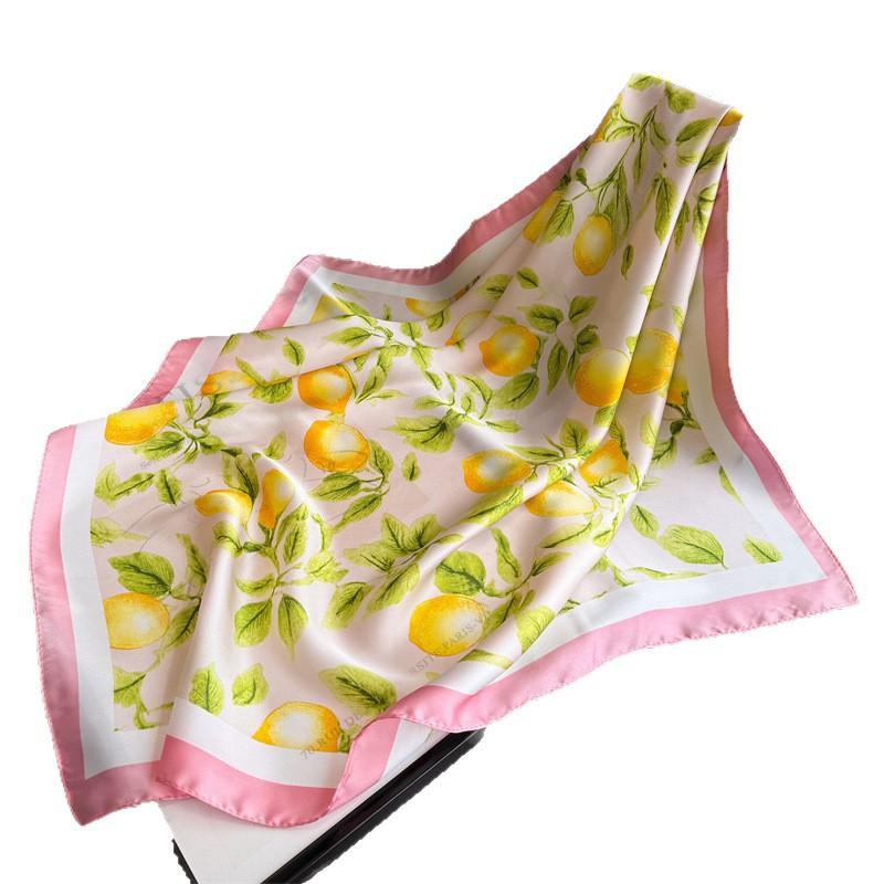 New lemon print scarf imitation silk retro high-end sunscreen shawl neck square scarf scarf silk scarf headscarf