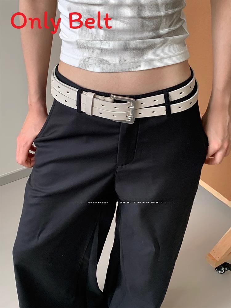 Leather Belt Male Female Fashion Pu Material Double Row Buckle Street Style For Casual Wear