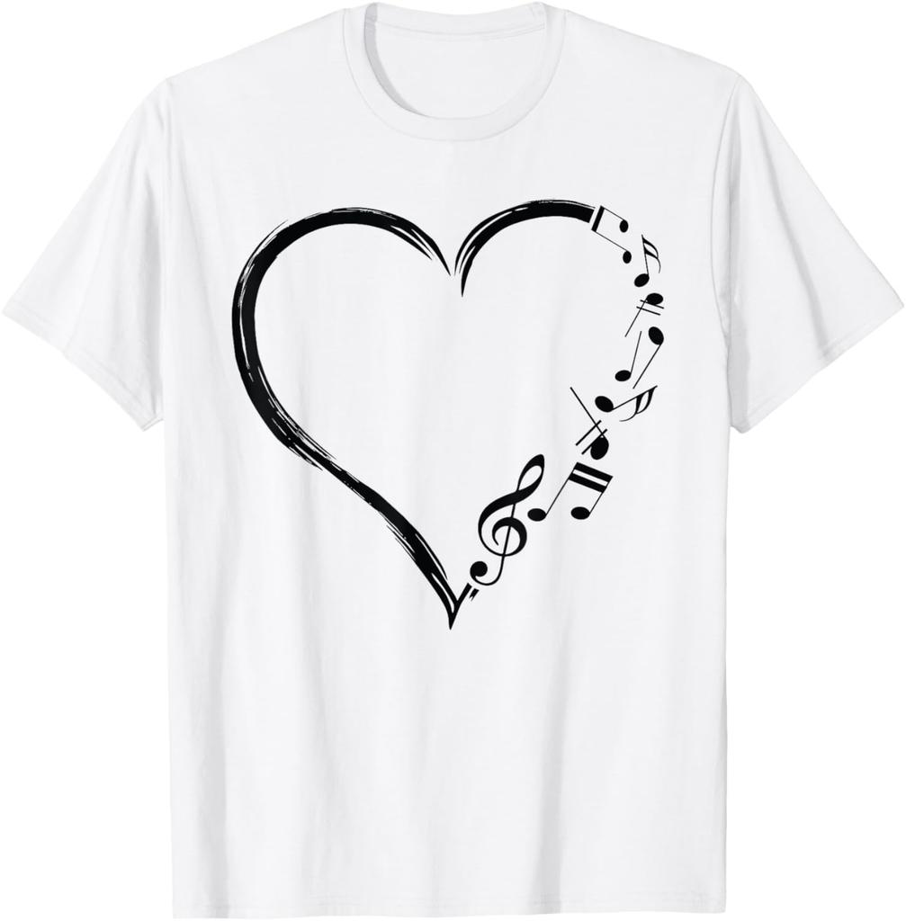 Love Music Musician Heart with Notes Clef Funny Musicians T-Shirt Unisex Streetwear Tops Mens