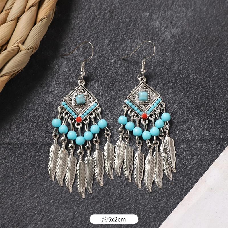 Bohemian earrings retro personality simple long fringed earrings women's high-end vacation style earrings