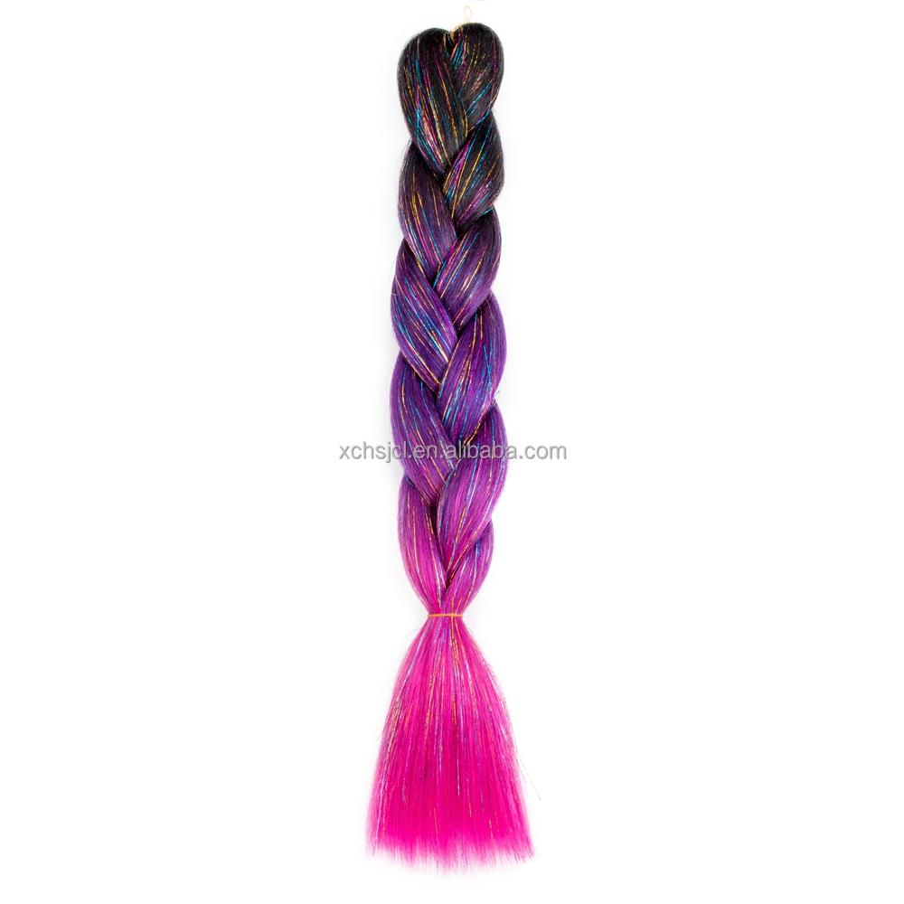 Customized Soft Heat Resistant Fiber Festival Ombre Pure 2 3 4 5 Tone Color Tinsel Glitter Jumbo Braiids