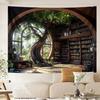 Magic School Bookshelf Tapestry Study Room Picture Large Book Tree House Medieval Tapestries Dorm Wall Art for Home Decor