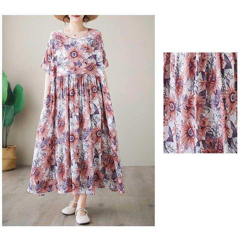 Einfache Mode Sommer Neu Vergrößerte Kurzarm Rundhals Bedruckte Kleider