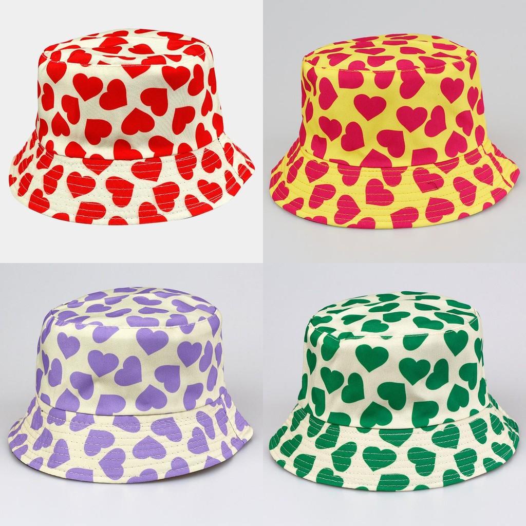 Summer Heartshaped Printed Doublesided Hat Outdoor Sunscreen Fishermans Hat