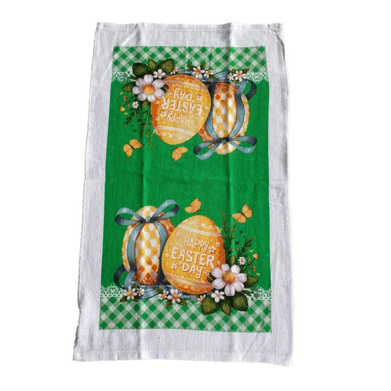

1Pc 38x63cm Easter Day Rabbit Egg Printed Cotton Tea Towel Kitchen Dishcloth Water Absorption Cleaning Cloth Holiday Gift