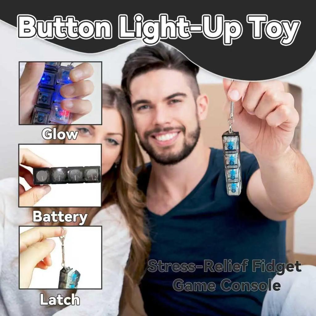 1Pc Glowing Keyboard Fidget Keychain, 4-In-1 Multi-Functional Decompression Buttons, Transparent Stress Relief Fidget Toys Playsets Gift Present