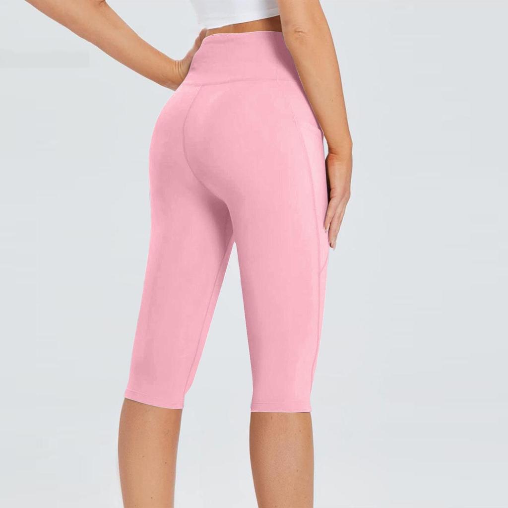 2025 Summer Women's Solid Color Pocket Yoga Capri Pants