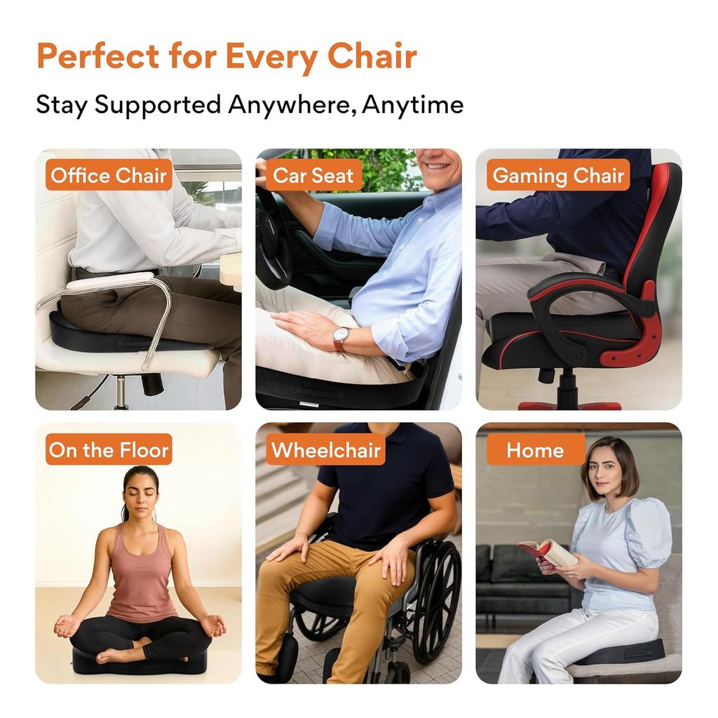 Ergonomic Coccyx Seat Cushion for Pressure Relief and Enhanced Seating Support (46L x 43W x 7H Centimeters), Durable Design up to 120Kg
