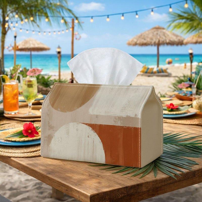 1pc, 2D Flat Printing, Tissue Box Boho Abstract Geometric Tissue Box Holder Made of Painted Terracotta And Beige Soft Polyester, Featuring a Sturdy Ba