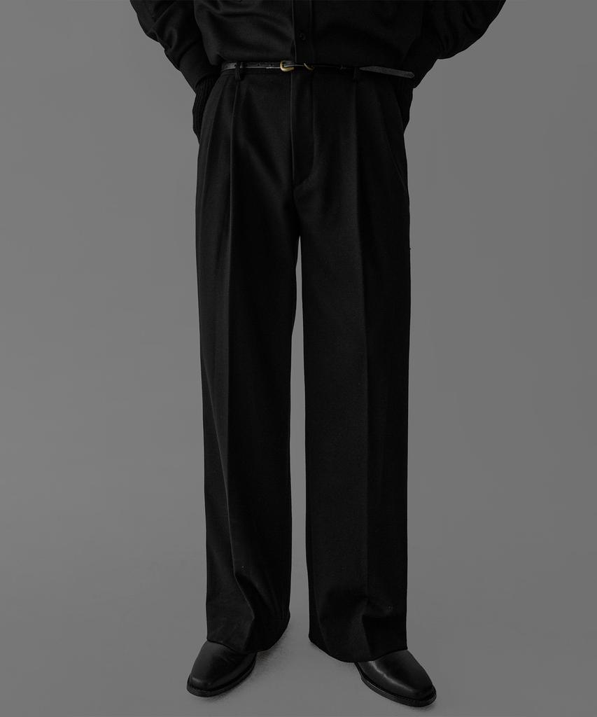 Baulopeulodeogteu Wool Double-Pleat Wide Slacks [Black]
